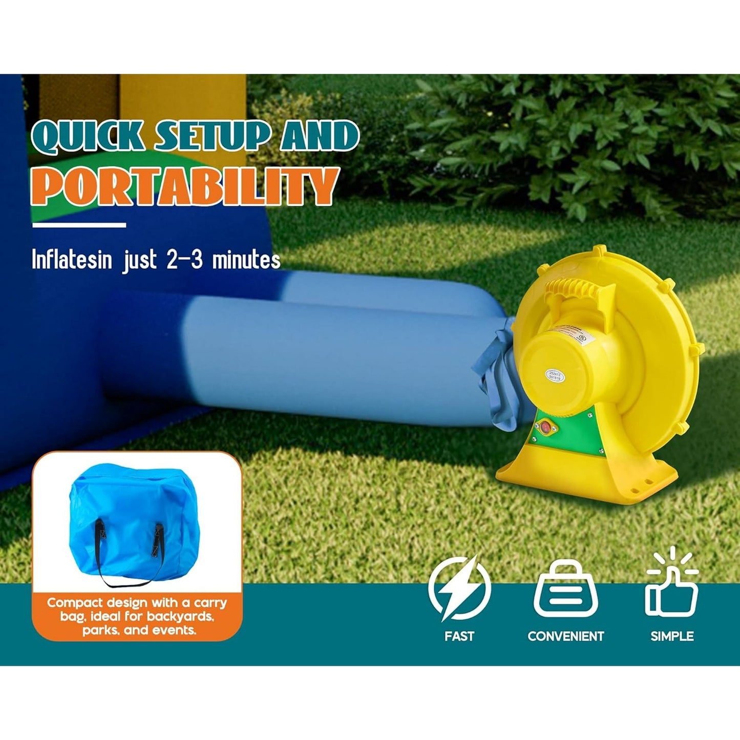 Jocisland Bounce House, Inflatable Bouncer with Air Blower, Jumping Castle with Slide, Outdoor Indoor Bouncy Castle with Oxford Fabric for Kids 3-12 (145.7×118.1×90.6IN)