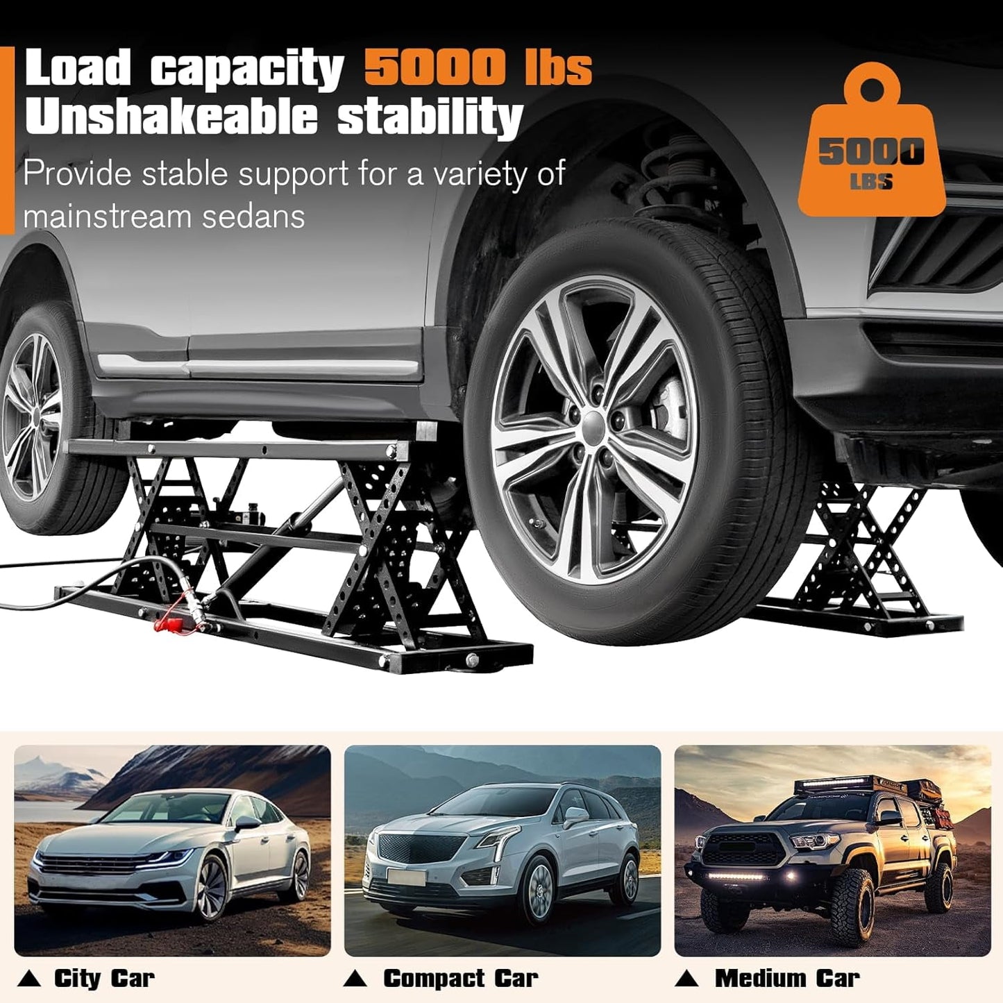 LUXOAK Portable Car Lift, Capable of Lifting 5000 LBS Quick Jack with a Maximum Height of 26", Car Lifts for Workshop and Home Garage, Black