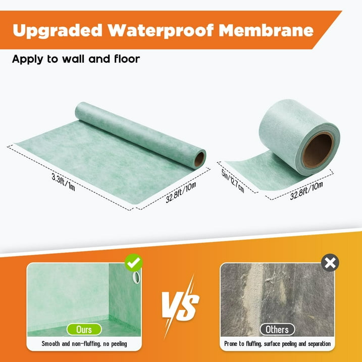 Jocisland Shower Curb Kit with Complete Shower Kit- Tray, Curb, Membrane, Seals, Bonding Flange, Corners, Trowel & Level, 48" x 48" Tray, Center Outlet Position