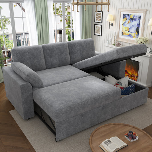 VANACC 91" Sectional Sofa with Storage and 3 Seat,Reversible Pull Out Couch for Living Room