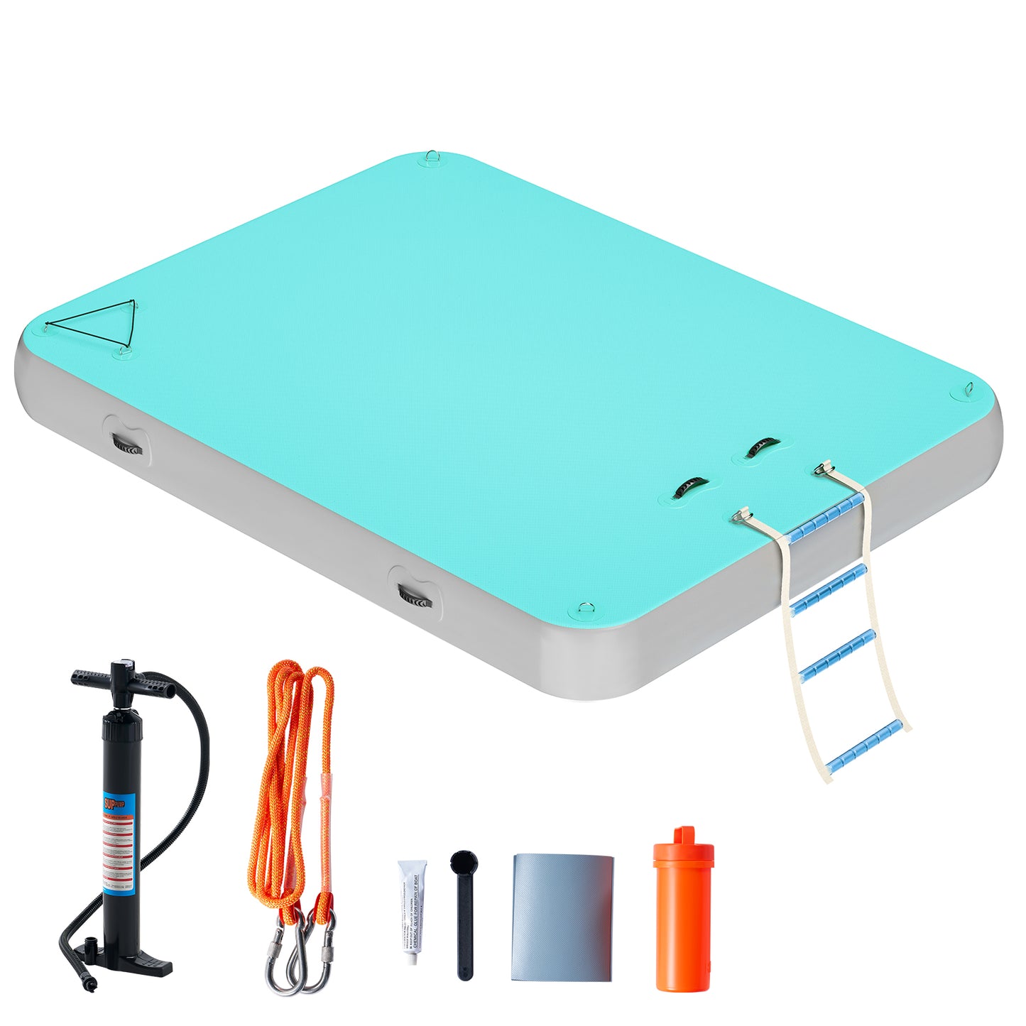 Jocisland 6x6 ft Inflatable Floating Dock with Non-Slip Surface, Detachable Ladder, Multi-Person Swim Platform for Pool, Beach, Ocean, Gray+Blue