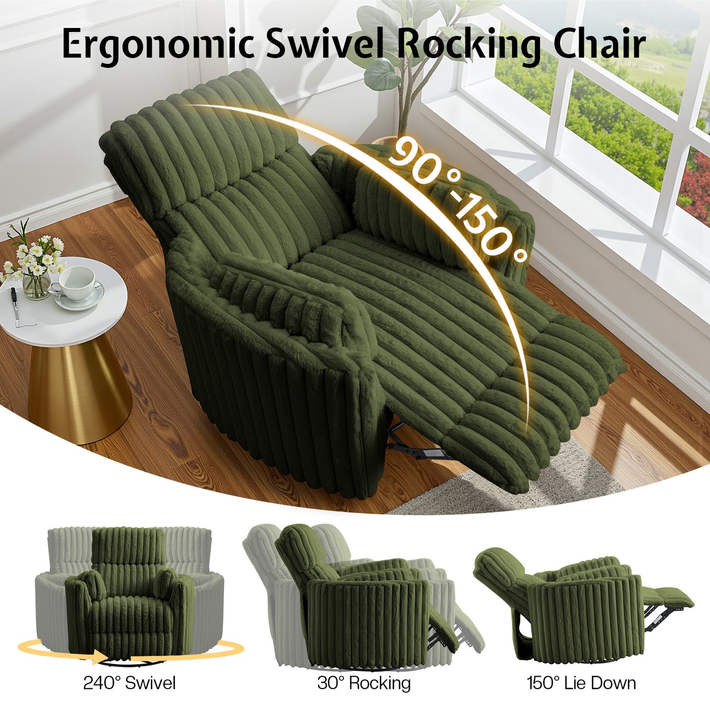 Jocisland Power Recliner Nursery Chair for Adults, Electric Swivel Rocking Glider with USB & Type-C, Soft Fabric Armchair with 2 Pillows, Cozy Reclining Sofa for Living Room, Bedroom, Light Pink