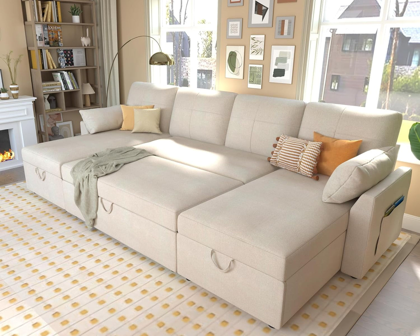 Roomy Homy Pull Out Couch, Sleeper Sofa with Storage Chaise