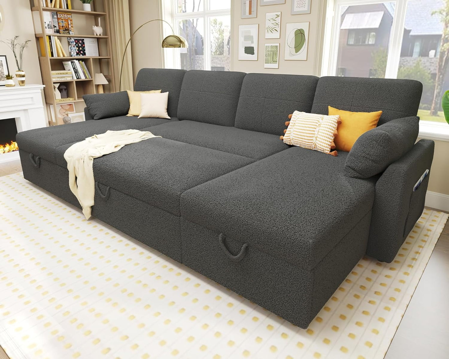 Roomy Homy Pull Out Couch, Sleeper Sofa with Storage Chaise