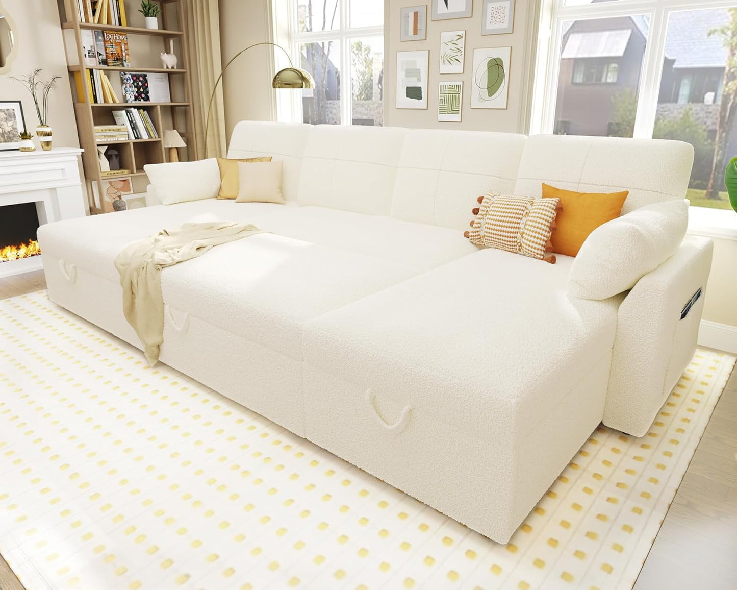 Roomy Homy Pull Out Couch, Sleeper Sofa with Storage Chaise