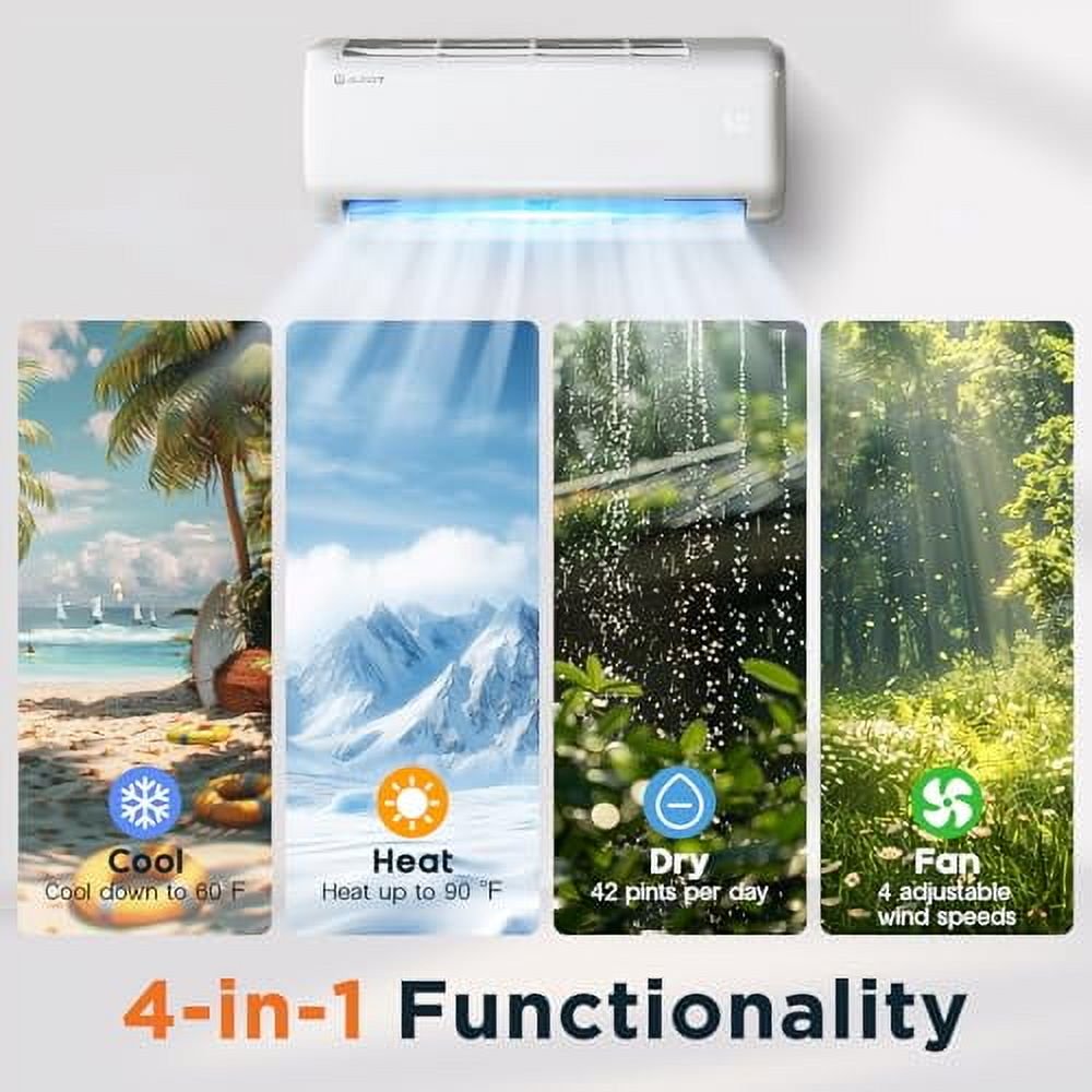 Jocisland 12000 BTU Mini Split Air Conditioner and Heater – SEER2 22, Wi-Fi Smart Control, Voice Assistant, Self-Cleaning, Easy Installation, 115V, Inverter