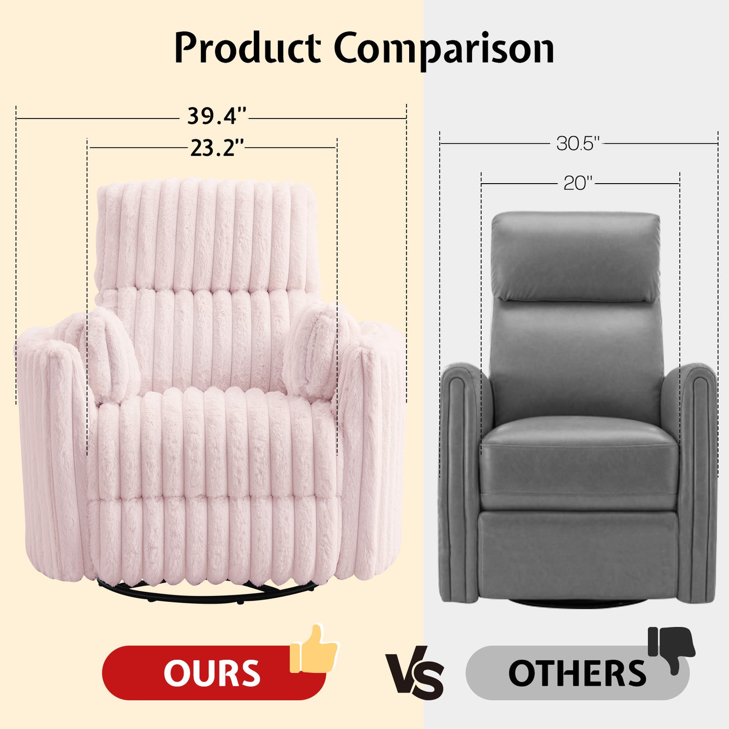 Jocisland Power Recliner Nursery Chair for Adults, Electric Swivel Rocking Glider with USB & Type-C, Soft Fabric Armchair with 2 Pillows, Cozy Reclining Sofa for Living Room, Bedroom, Light Pink