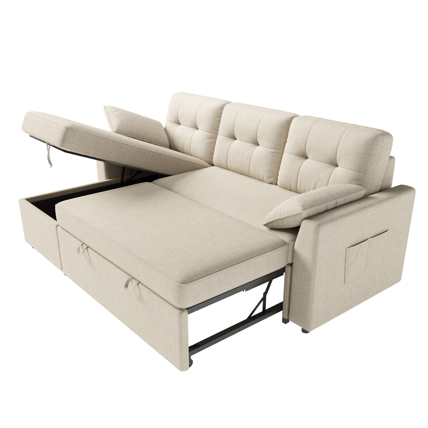 Pull Out Sofa Bed Couch, Tufted Sleeper Sofa with Storage Chaise