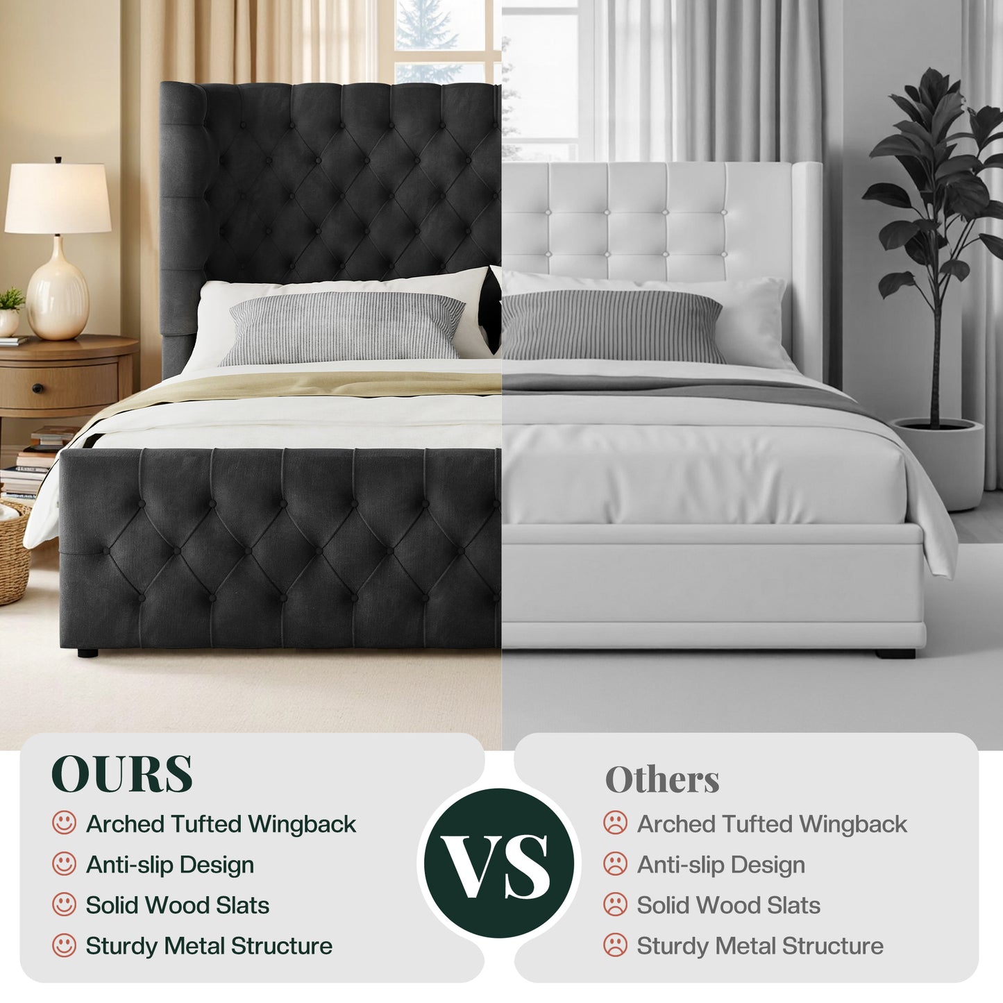 Jocisland Platform Bed Frame, 6.3" Thick Upholstered Curved Wingback Headboard and Footboard with Deep Button Tufted, Easy Assembly, No Box Spring Needed