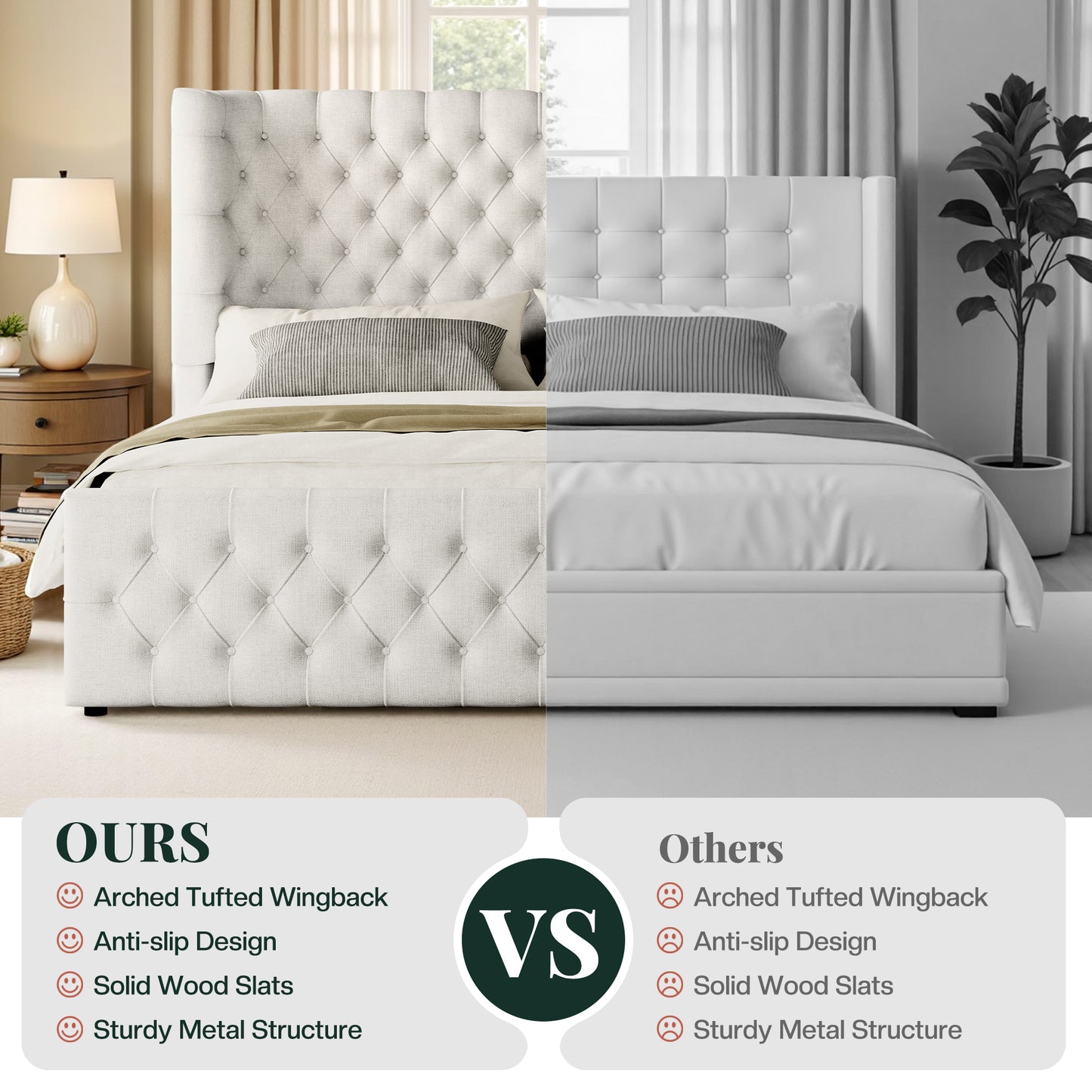 Jocisland Platform Bed Frame, 6.3" Thick Upholstered Curved Wingback Headboard and Footboard with Deep Button Tufted, Easy Assembly, No Box Spring Needed