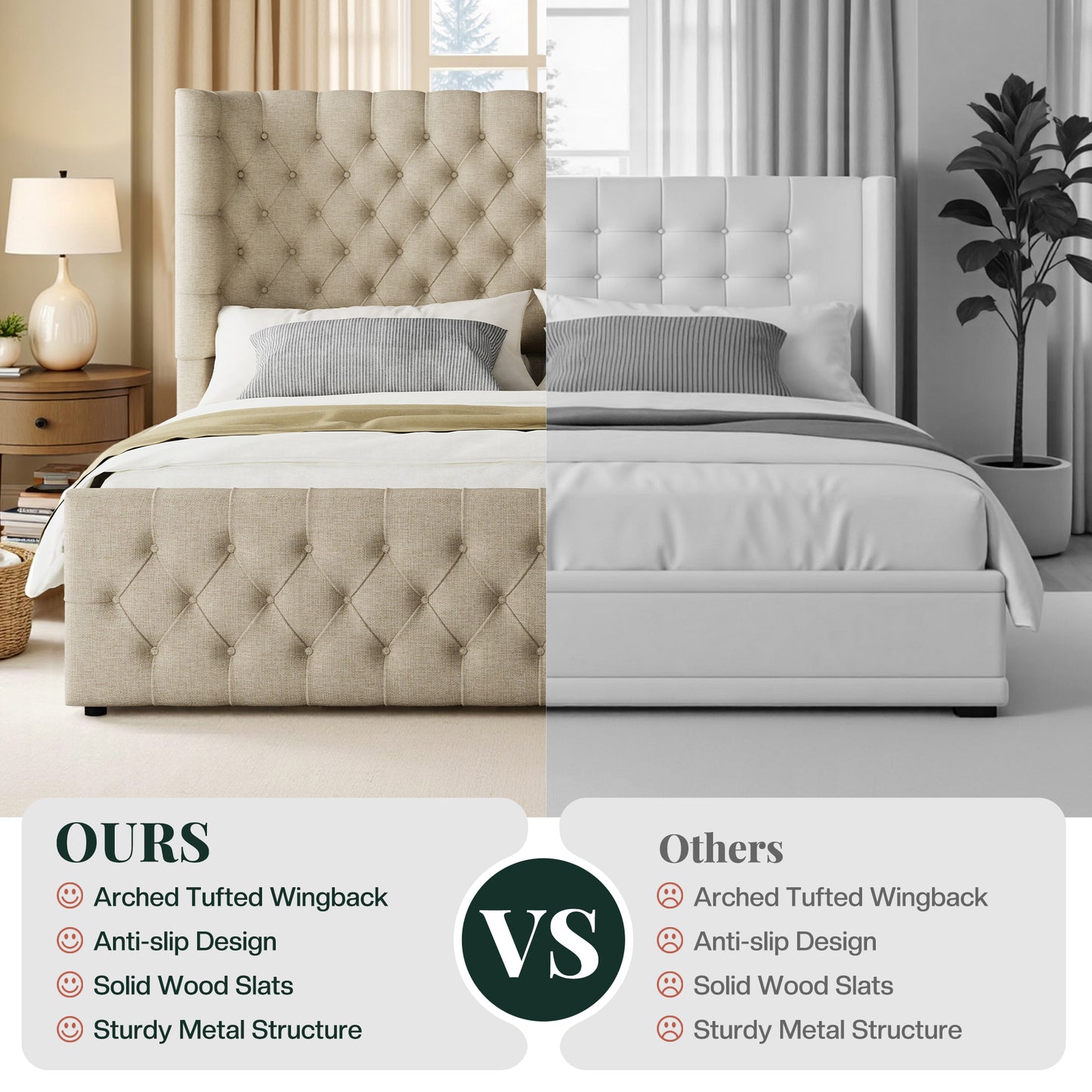Jocisland Platform Bed Frame, 6.3" Thick Upholstered Curved Wingback Headboard and Footboard with Deep Button Tufted, Easy Assembly, No Box Spring Needed