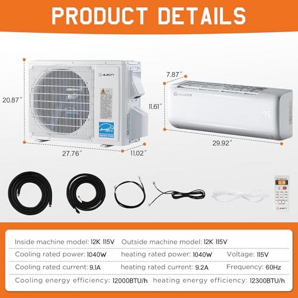 Jocisland 12000 BTU Mini Split Air Conditioner and Heater – SEER2 22, Wi-Fi Smart Control, Voice Assistant, Self-Cleaning, Easy Installation, 115V, Inverter