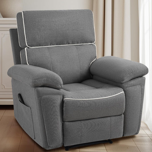 Modern Manual Recliner Chair for Adults, Lazy Boy Overstuffed Recliner with Padded Armrests & Backrest, Extra Single Sofa with Side Pockets for Living Room Bedroom