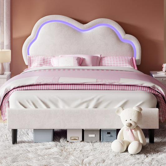 LED Bed Frame with Tufted Headboard, Sturdy and Noiseless