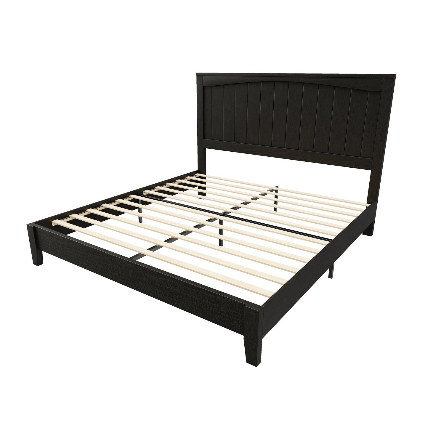 AMERLIFE 48.4" Solid Wood Bed Frame, Mid Century Modern Platform Bed with Arched Lines Headboard, No Box Spring Needed/Noise Free