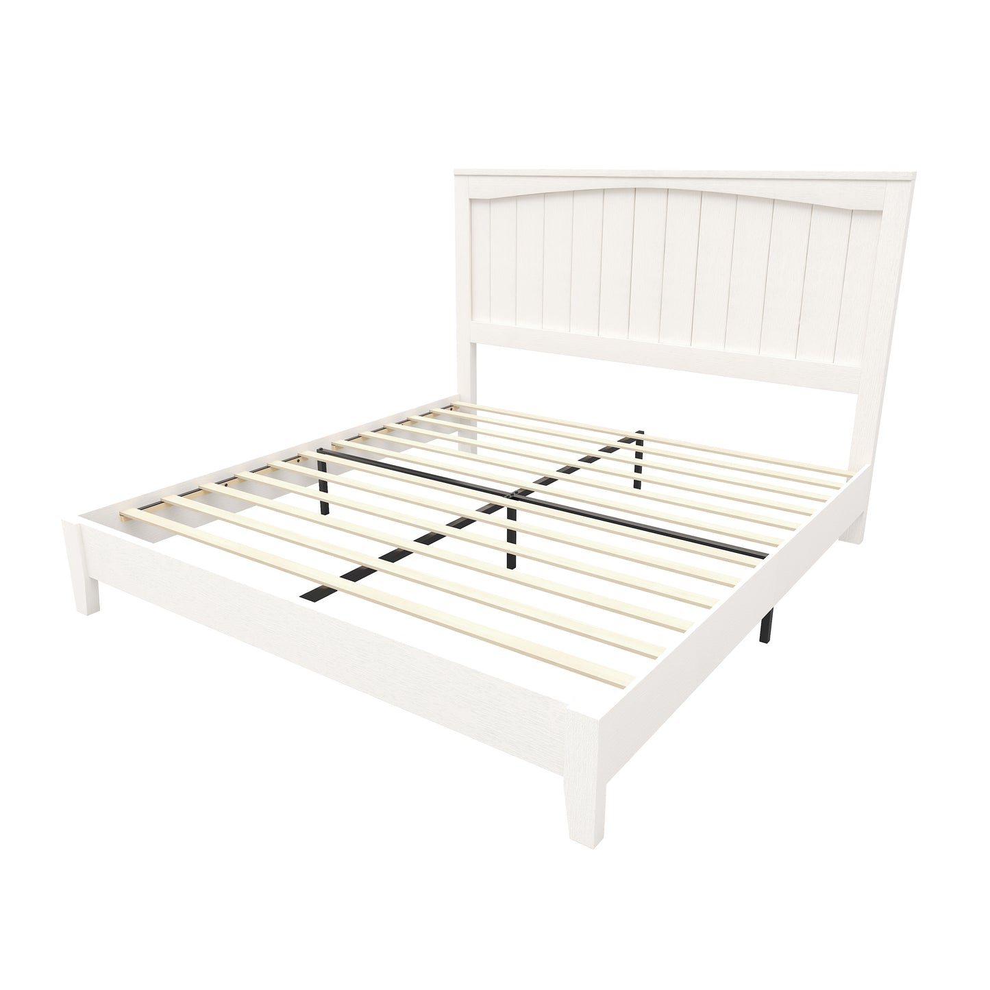 AMERLIFE 48.4" Solid Wood Bed Frame, Mid Century Modern Platform Bed with Arched Lines Headboard, No Box Spring Needed/Noise Free