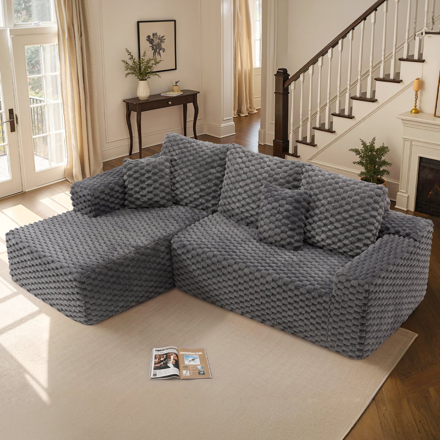 VANACC 106" Sectional Sofa, Morden Deep Seat Oversized Couch with Plush Pillows, Pet-Friendly Upholstery, No Assembly Required