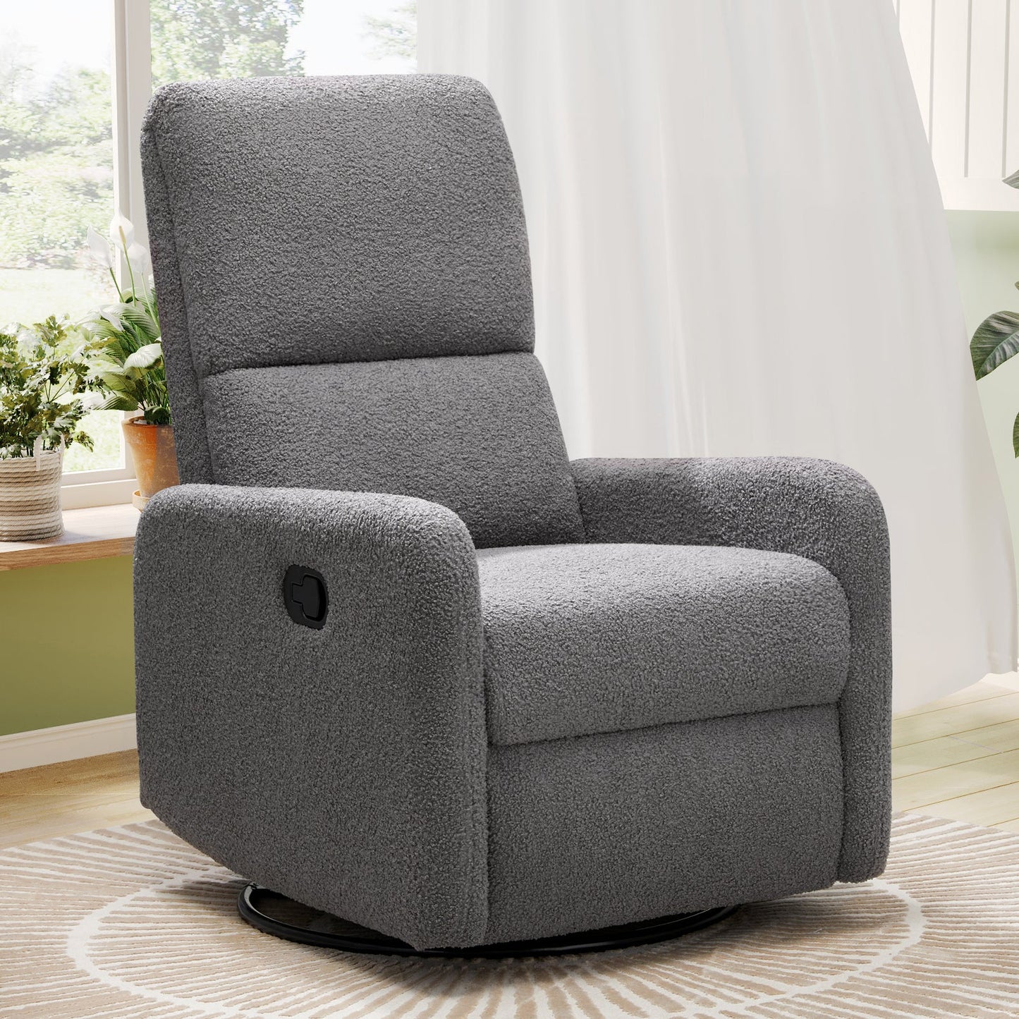 Swivel Rocking Recliner Chair - High Back Nursery Glider for Living Room, Comfy Modern Upholstered Rocker Reclining Single Sofa in Teddy Fabric