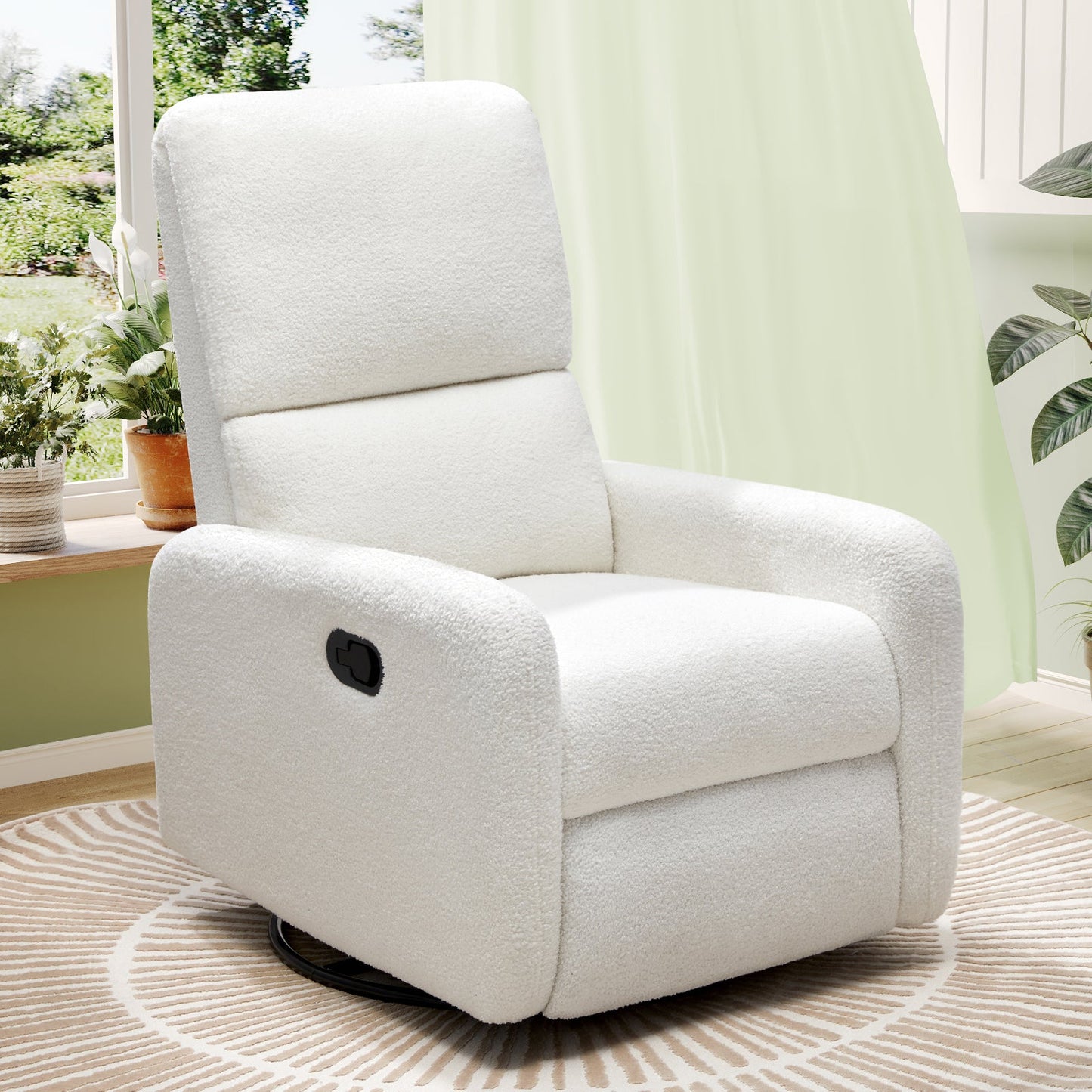 Swivel Rocking Recliner Chair - High Back Nursery Glider for Living Room, Comfy Modern Upholstered Rocker Reclining Single Sofa in Teddy Fabric