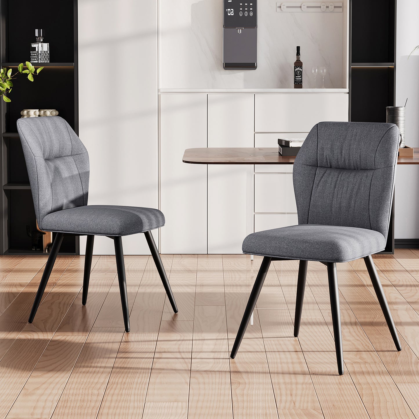 Merluxy Upholstered Dining Chairs Set of 2, Curved High Back Modern Kitchen Chairs with Adjustable Metal Legs & Wide Seat, Armless Fabric Side Chair for Living Room, Bedroom,Waiting Room, Dark Gray