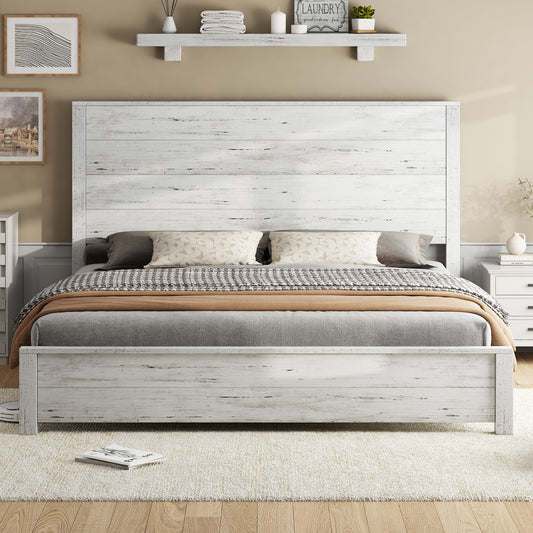 51.2" Wood Bed Frame, Rustic Platform Bed with Spliced Headboard, Wood Slats Support/Noiseless/No Box Spring Needed