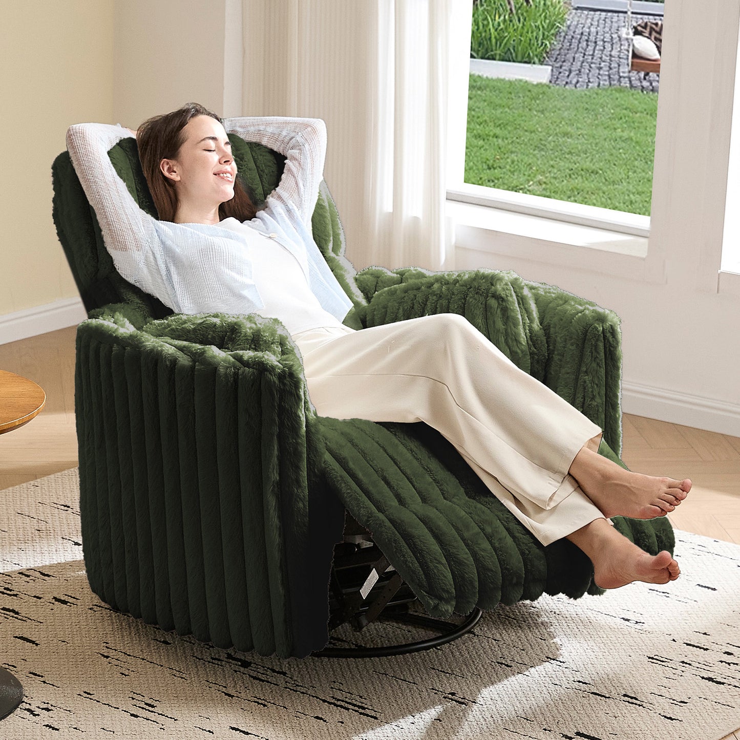 Jocisland Power Recliner Nursery Chair for Adults, Electric Swivel Rocking Glider with USB & Type-C, Soft Fabric Armchair with 2 Pillows, Cozy Reclining Sofa for Living Room, Bedroom, Light Pink