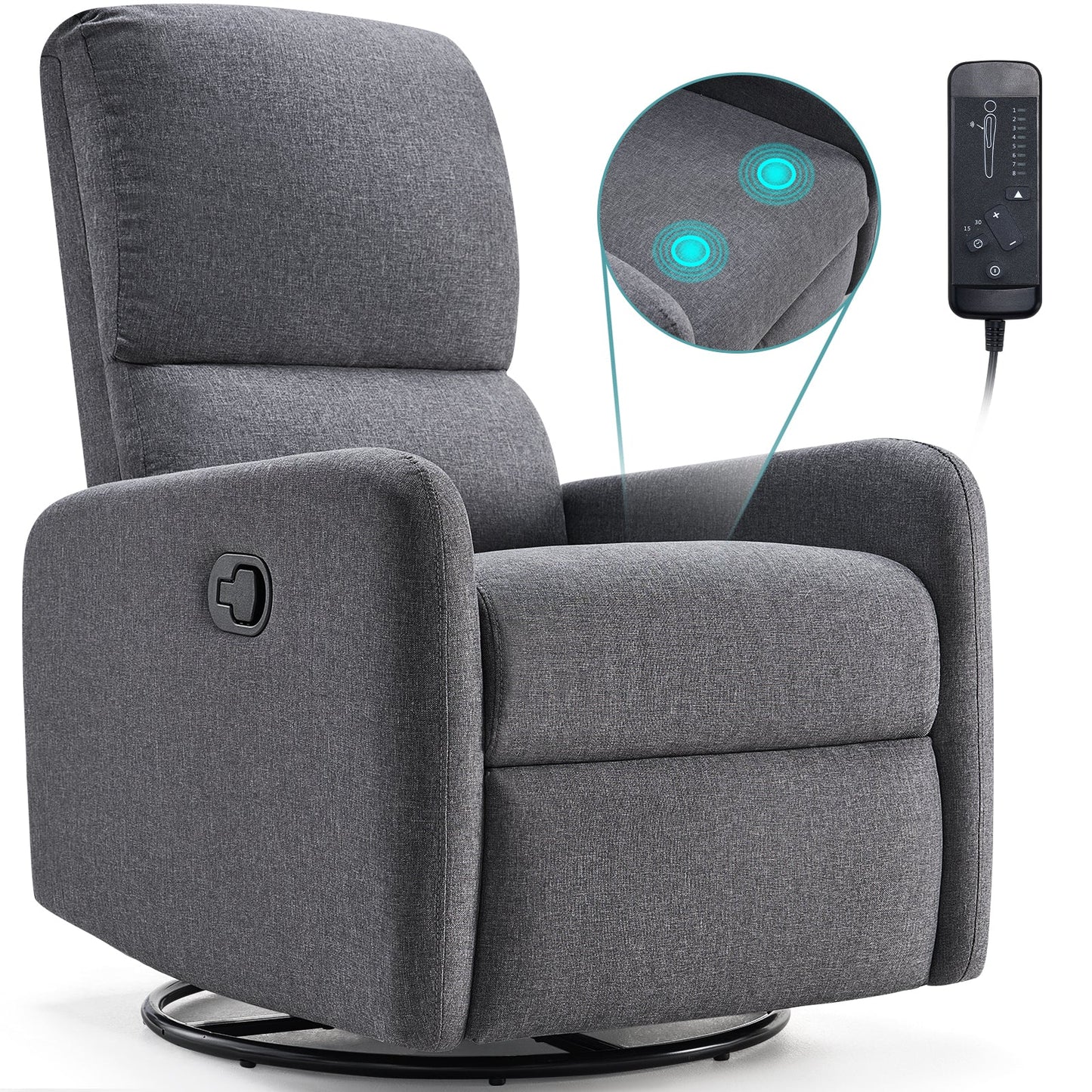 Rocker Recliner with Massage: Plush Modern Single Sofa with High Back for Nursery or Living Room