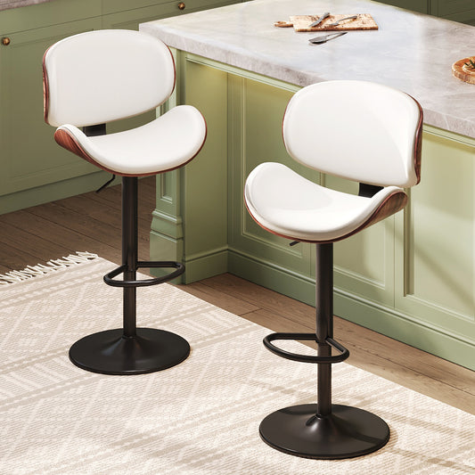 MERLUXY Modern Swivel Bar Stools Set of 4, Adjustable Bentwood Counter Height Barstools 24" to 33", PU Leather Upholstered Bar Chair with Back and Footrest, for Bar, Kitchen Island, Black