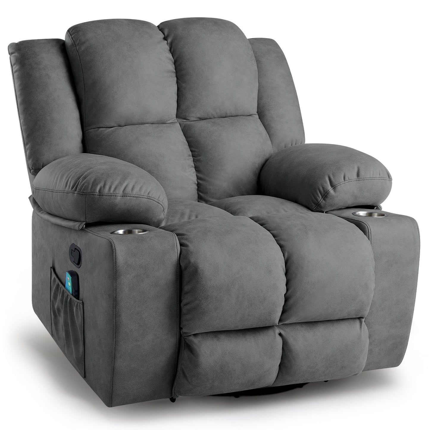 Oversized 360° Swivel Single Sofa with Detachable Cup Holders, Massage Function for Living Room, Perfect Seating for Home Theater