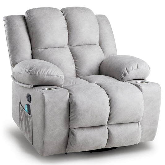 Oversized 360° Swivel Single Sofa with Detachable Cup Holders, Massage Function for Living Room, Perfect Seating for Home Theater