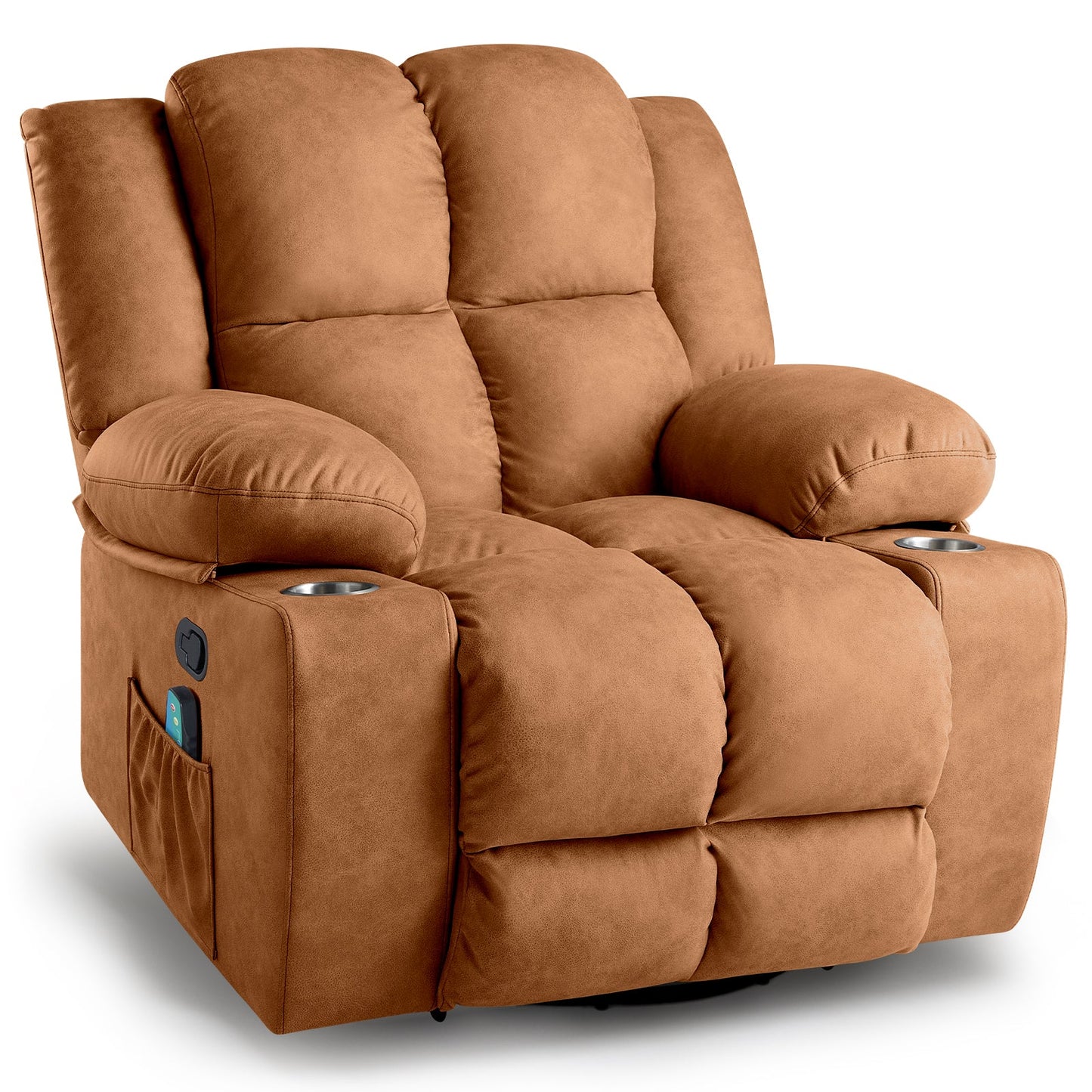 Oversized 360° Swivel Single Sofa with Detachable Cup Holders, Massage Function for Living Room, Perfect Seating for Home Theater