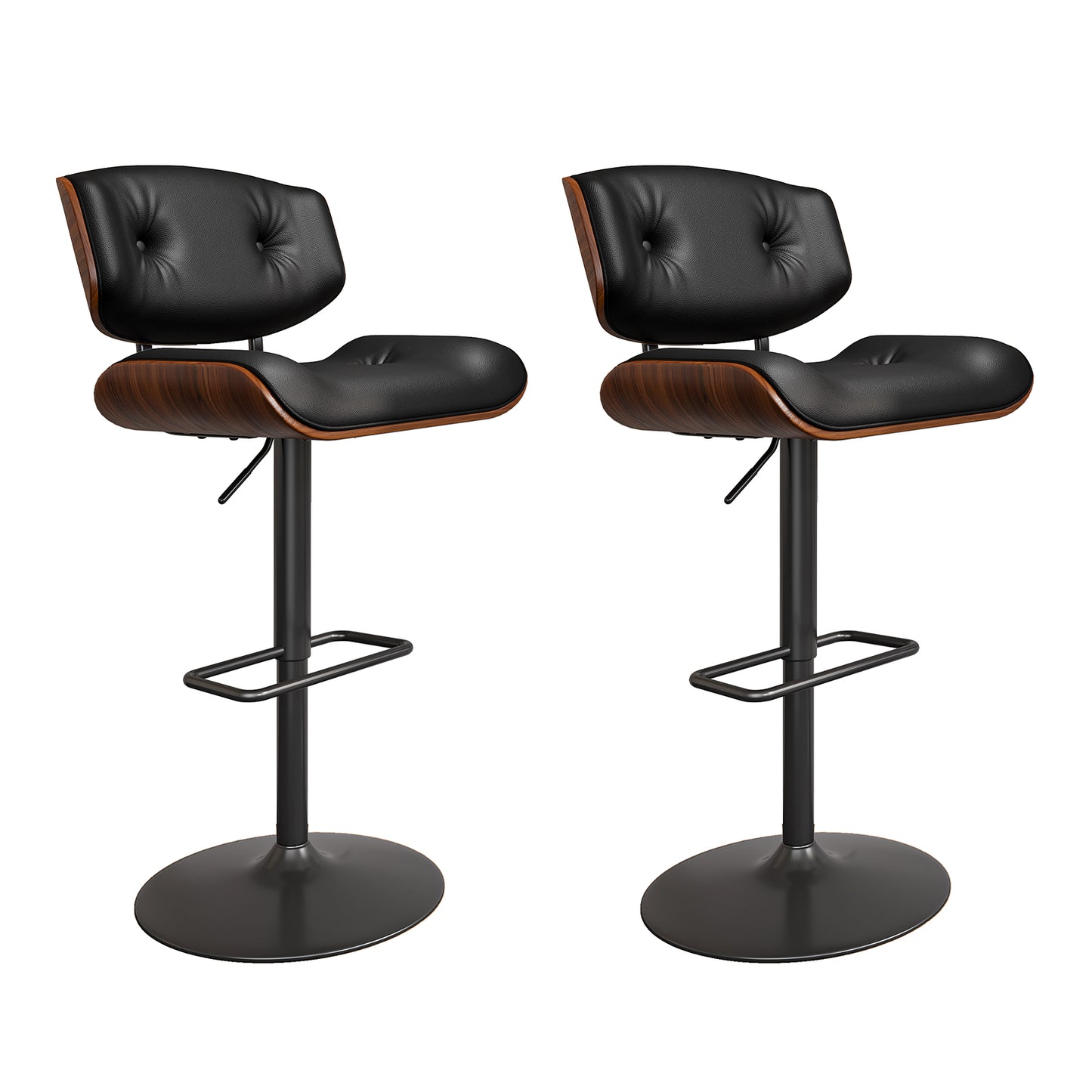 Adjustable Bar Stools Set of 2,Swivel Bar Stools with Back,Modern PU Leather Upholstered and Bentwood Bar Chair,Counter Stools for Bar, Kitchen, Dining Room