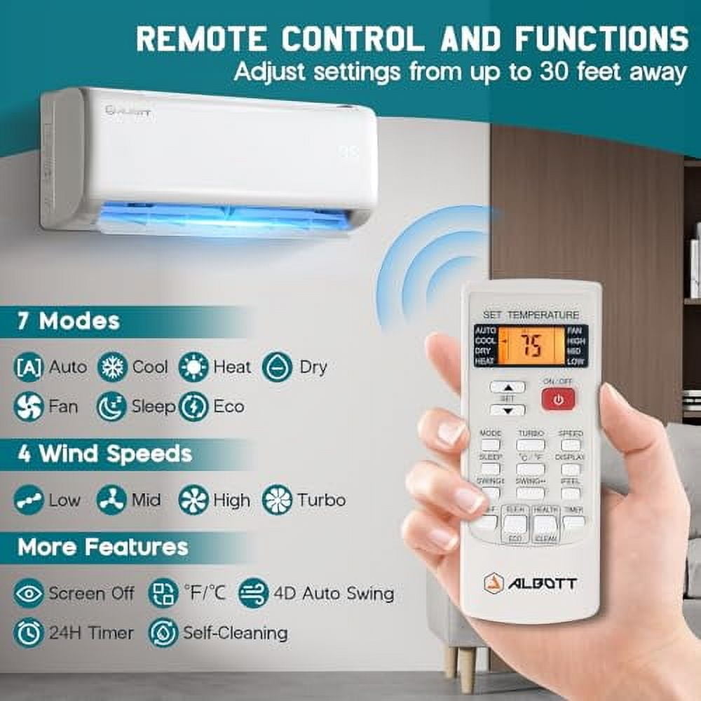 Jocisland Mini Split Air Conditioner and Heater, 9000 BTU Inverter Energy-Efficient AC with Self-Cleaning, Easy Installation, Ideal for Home, Office Use, SEER2 18.5, 220V