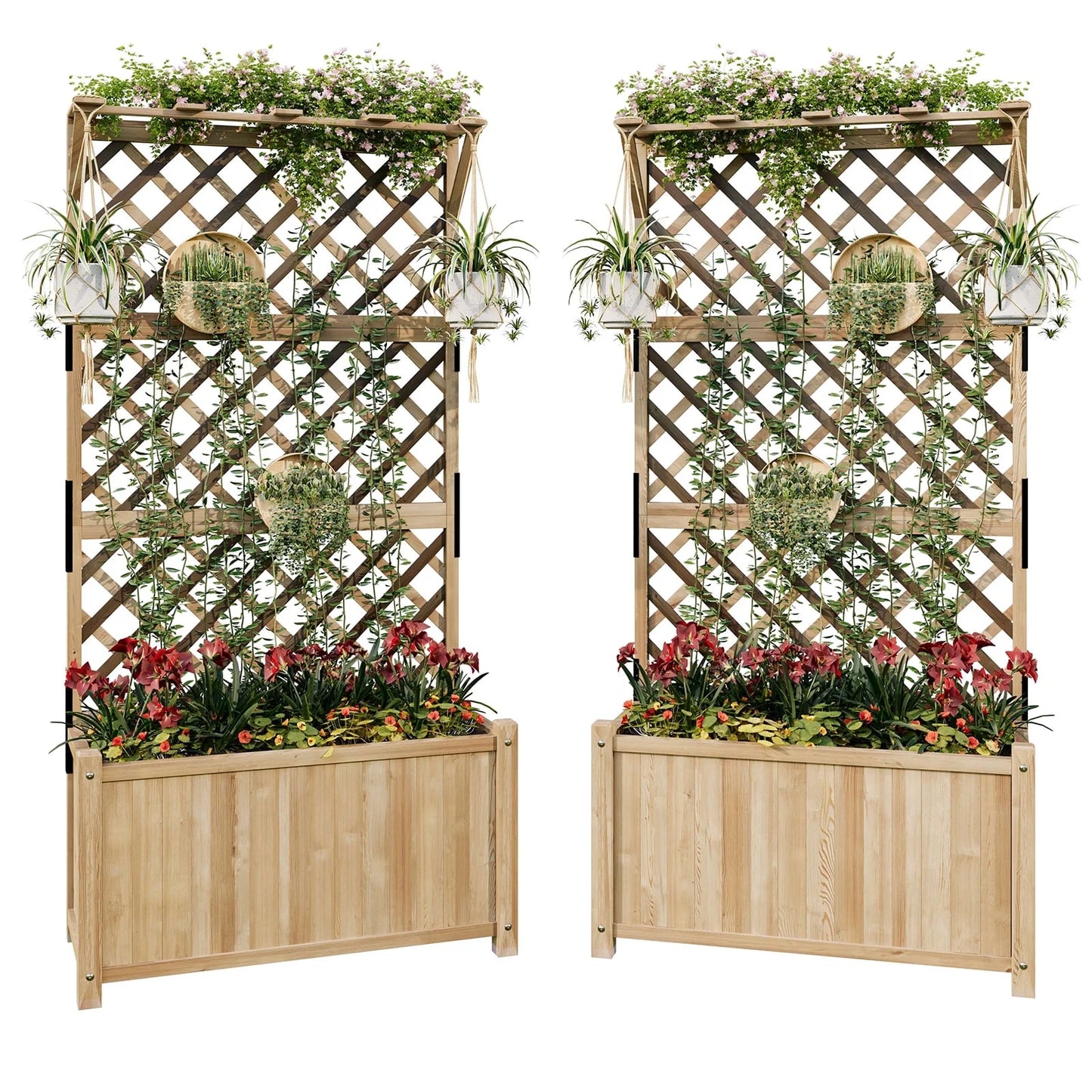 Jocisland Wooden Raised Garden Bed for Outdoor, Deep Large Planter Box with Diamond Lattice Trellis for Climbing Plants, Vegetables, Gardening（3× 2× 6FT）