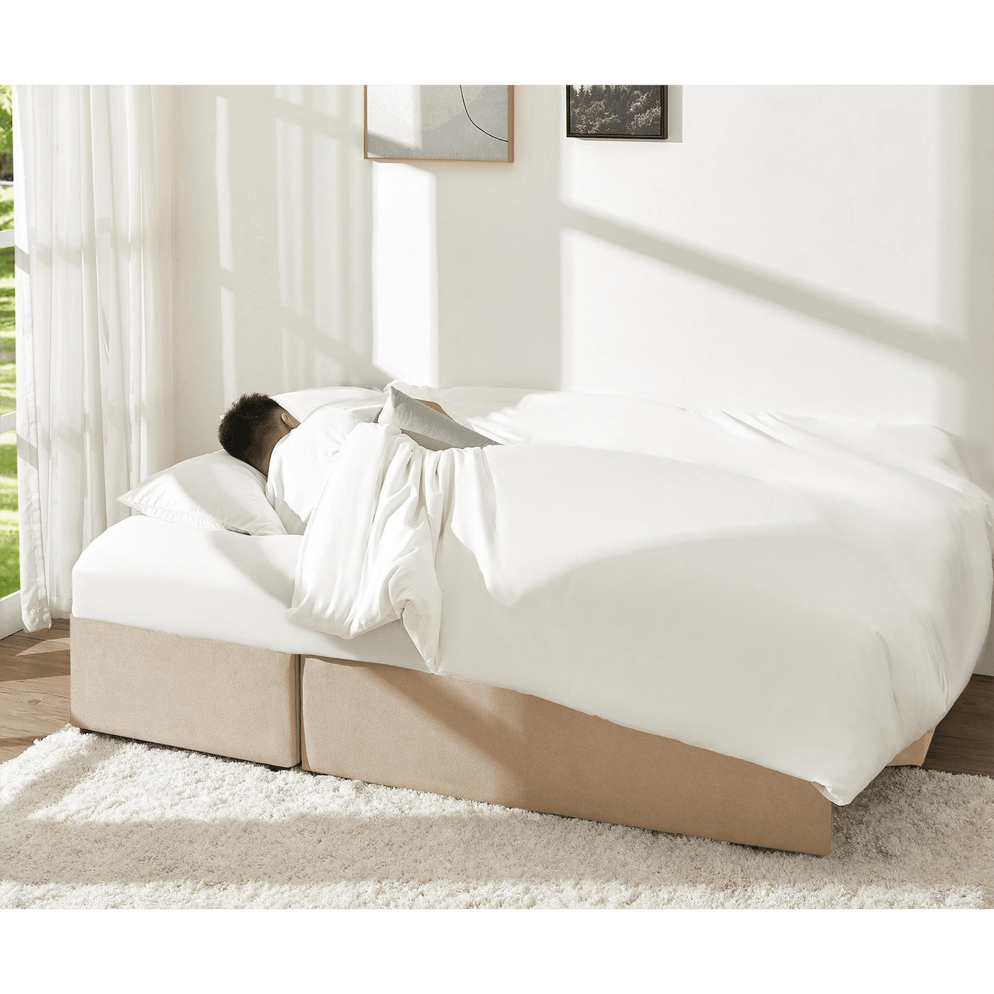 VANACC Sofa Bed, Sleeper Sofa with Storage Chaise, Pull Out Couch for Living Room, Beige Chenille
