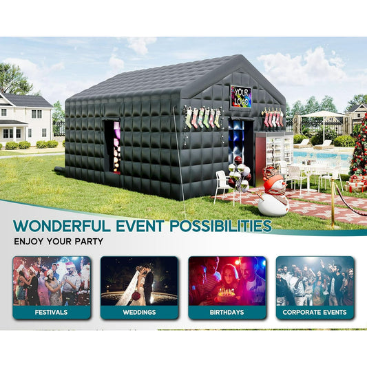 Jocisland 20x16x14 FT Large Black Inflatable Night Club Tent for Adults with 2 Side Doors, Inflatable Nightclub with Logo Area Gazebo Event House for Birthday Wedding Backyard Party