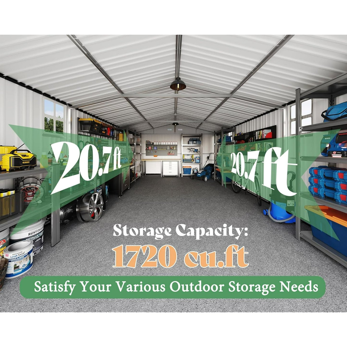 Jocisland 13.2x21x8 FT Outdoor Storage Shed, Huge Metal Garage Shed with 2 Double Hinged Doors and 4 Windows, Carport for Car, Bike, Truck, Garbage Can and Lawnmower, Dark Grey