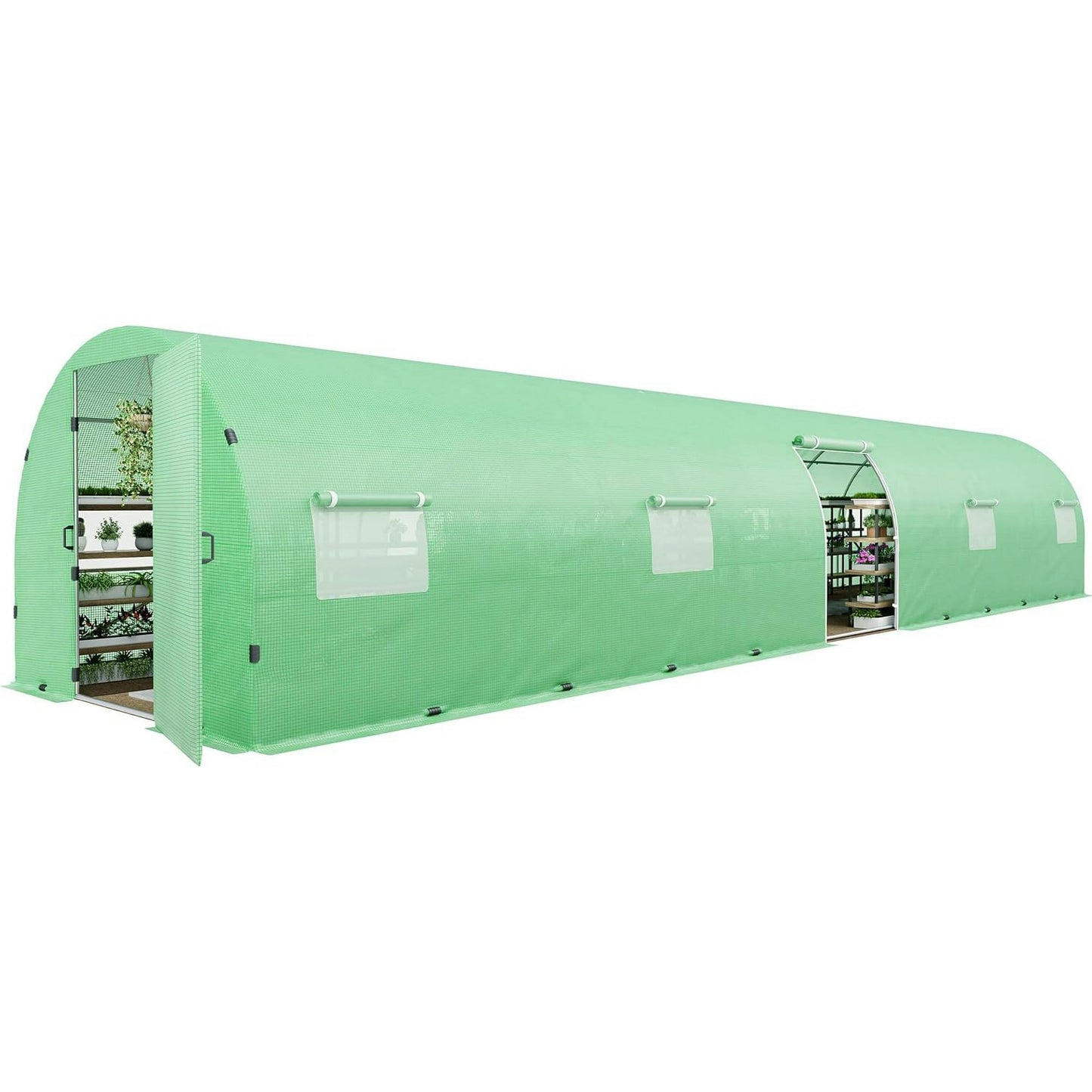 Jocisland 44x10x7.5 ft Tunnel Greenhouse for Outdoors Upgraded Swing Door Premium PE Cover & Film Clips, Green