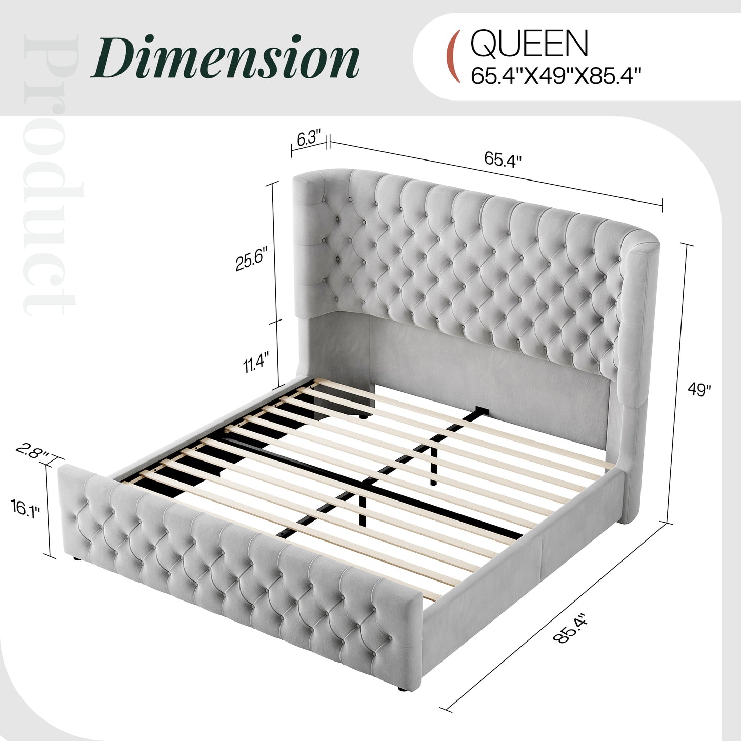 Jocisland Platform Bed Frame, 6.3" Thick Upholstered Curved Wingback Headboard and Footboard with Deep Button Tufted, Easy Assembly, No Box Spring Needed