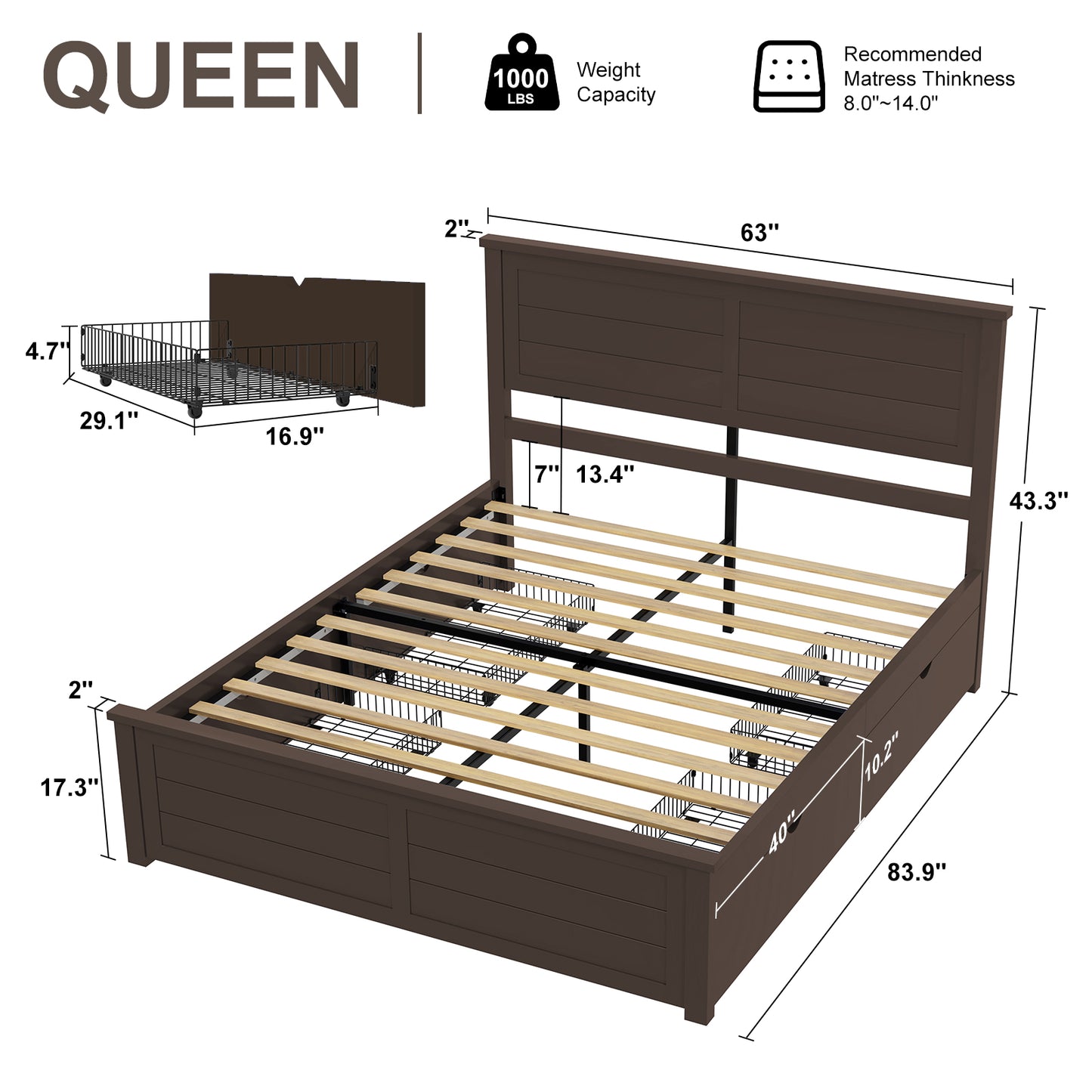 Farmhouse Twin Size Bed Frame with Headboard and 4 Storage Drawers, Solid Wood Barn Door Platform Bed with Wood Slats, Heavy Duty Mattress Foundation, Non-Slip & Noise-Free, Antique White