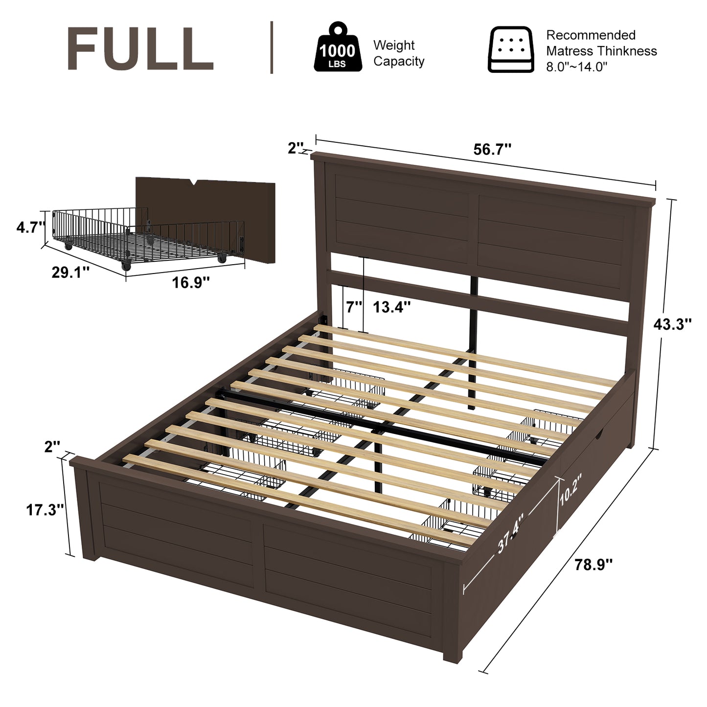 Farmhouse Twin Size Bed Frame with Headboard and 4 Storage Drawers, Solid Wood Barn Door Platform Bed with Wood Slats, Heavy Duty Mattress Foundation, Non-Slip & Noise-Free, Antique White