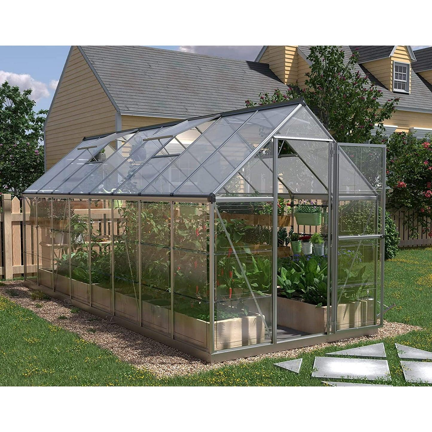 Jocisland 6x16 ft Polycarbonate Greenhouse with 4 Vent Window for Outdoor Garden Backyard, Silver