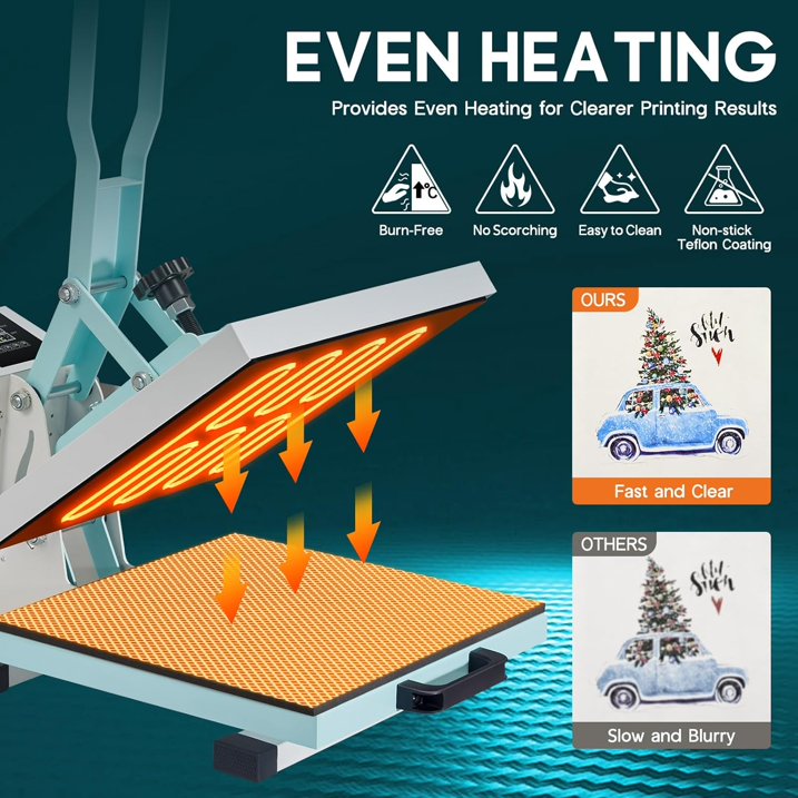 Jocisland 2-in-1 15x15 Heat Press, Industrial-Quality Digital Sublimation Heat Press Machine for T-Shirts, Mugs, 30oz Mug Press, Sewing Rulers, Blue