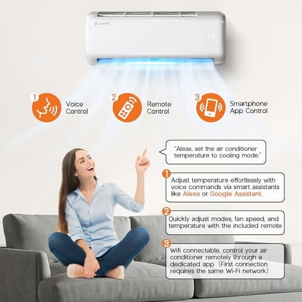 Jocisland 12000 BTU Mini Split Air Conditioner and Heater – SEER2 22, Wi-Fi Smart Control, Voice Assistant, Self-Cleaning, Easy Installation, 115V, Inverter