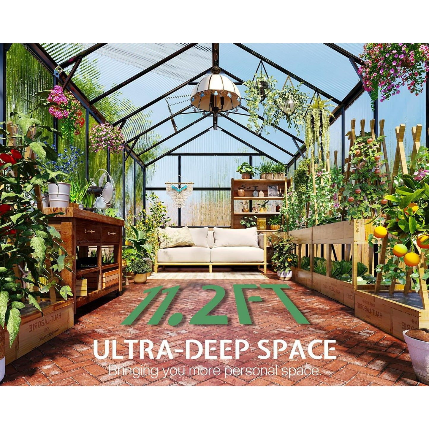 Jocisland 7.5x11x7.5 FT Polycarbonate Greenhouse with Quick Connector Fast Assembly, Outdoor Aluminum Greenhouses with Rain Gutter and Ventilation, Walk in Greenhouse for Backyard Garden, Black