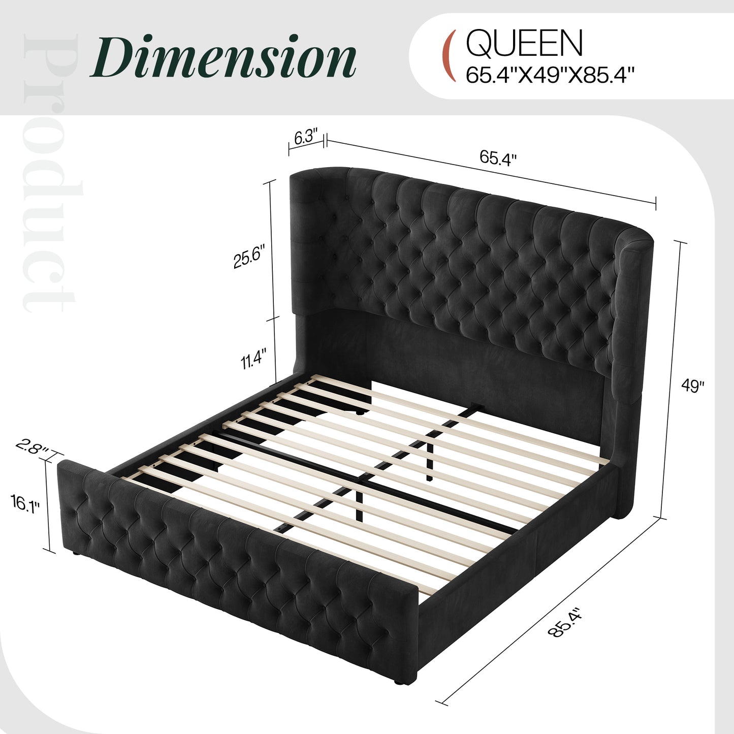 Jocisland Platform Bed Frame, 6.3" Thick Upholstered Curved Wingback Headboard and Footboard with Deep Button Tufted, Easy Assembly, No Box Spring Needed