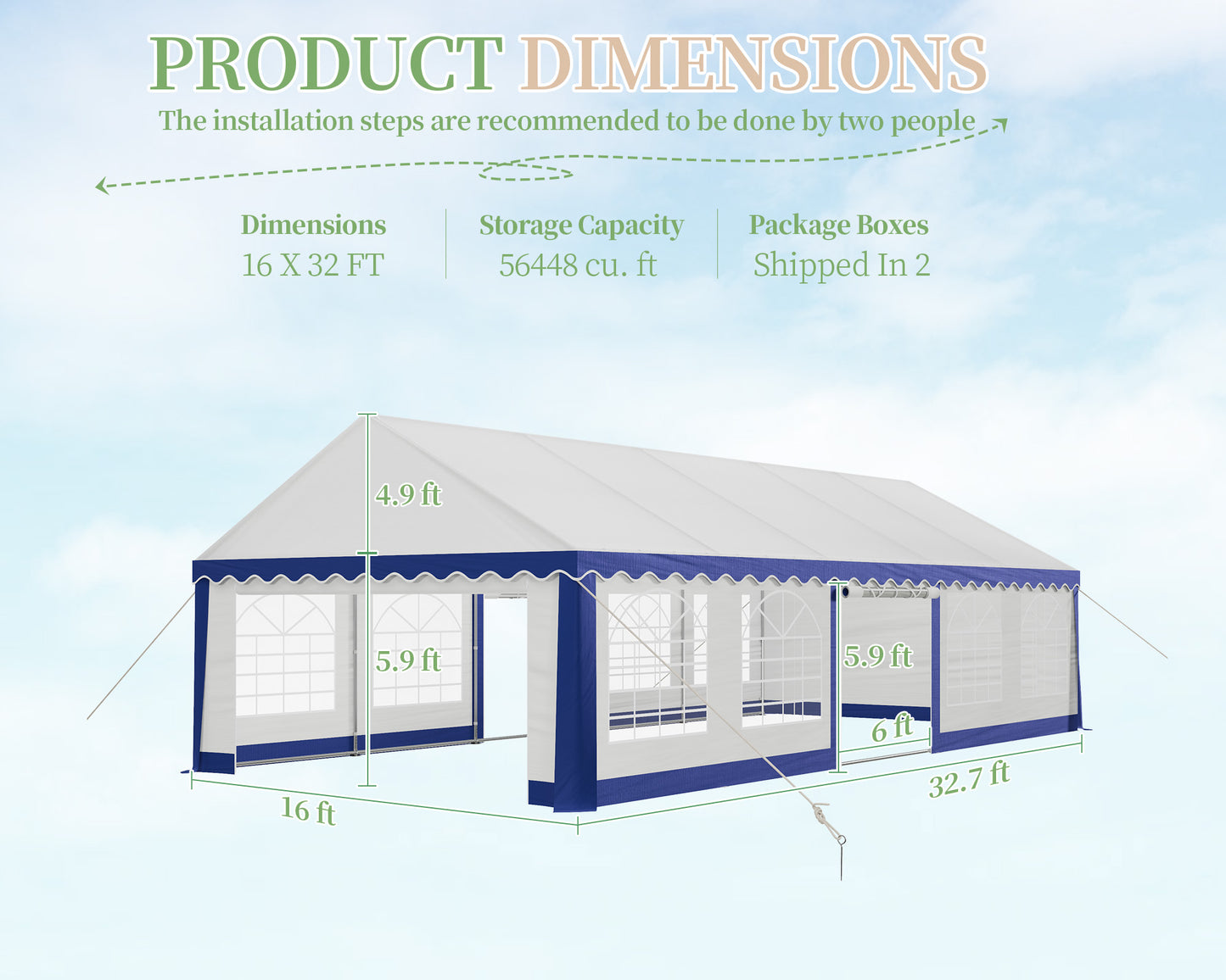 LUXOAK 13x26FT Large Outdoor Event Shelter, Wedding Party Tent with Sidewall Windows & 2 Side doors, Heavy Duty Canopy Gazebo Tent for Garden Patio Carport