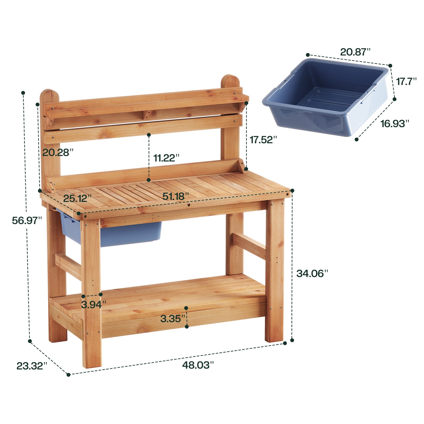 Jocisland Solid Wood Outdoor Potting Bench Table with Large Tabletop, Heavy-Duty Garden Workstation with Removable Plastic Bin, Multi-Level Storage Shelf, Easy Assembly for Patio, Yard & Gardening