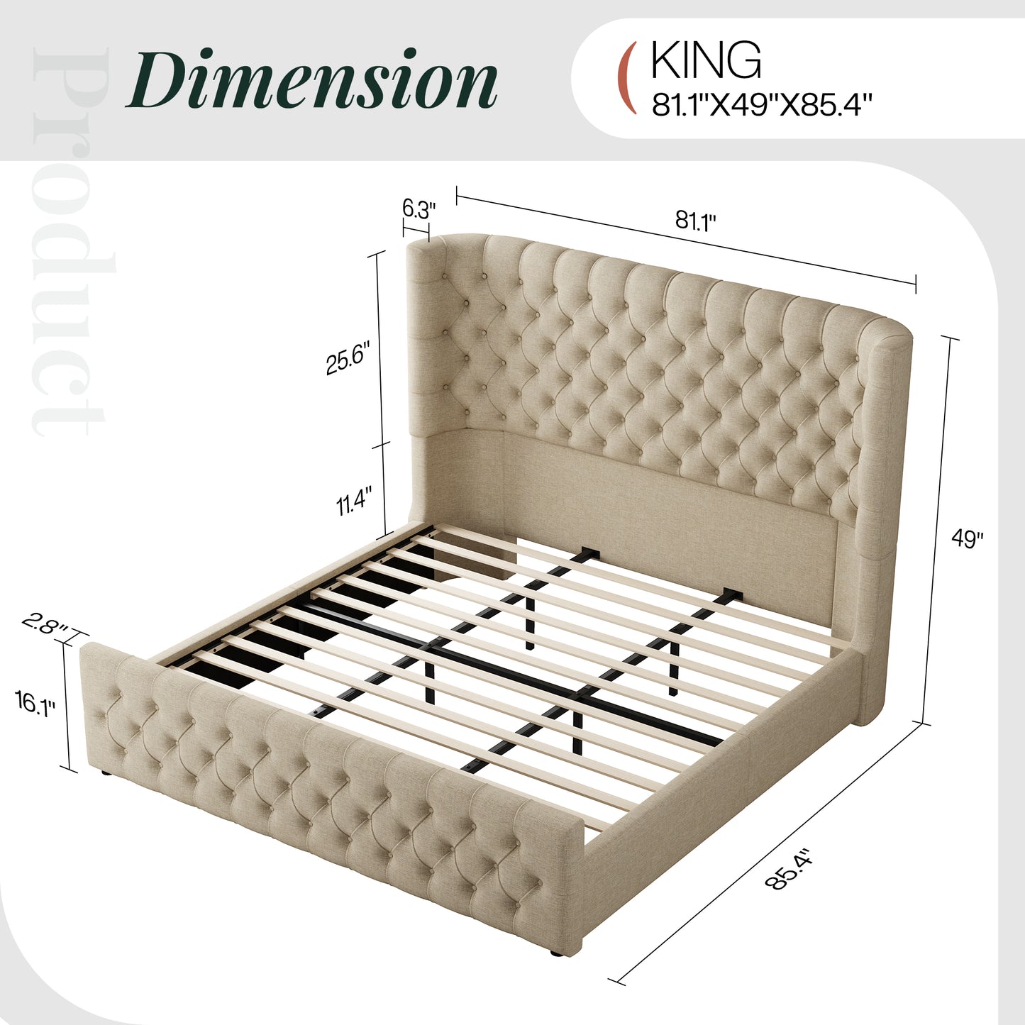 Jocisland Platform Bed Frame, 6.3" Thick Upholstered Curved Wingback Headboard and Footboard with Deep Button Tufted, Easy Assembly, No Box Spring Needed