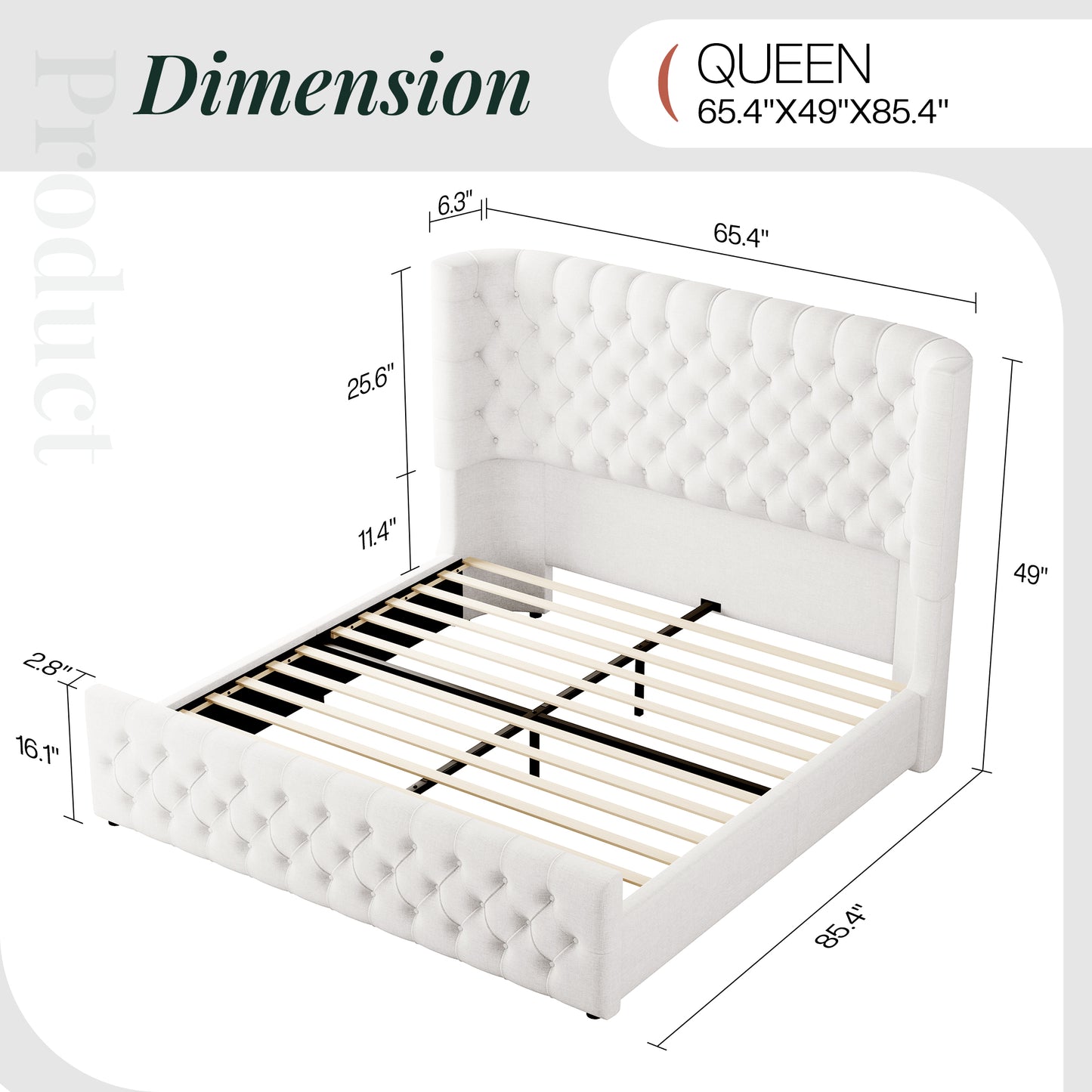 Jocisland Platform Bed Frame, 6.3" Thick Upholstered Curved Wingback Headboard and Footboard with Deep Button Tufted, Easy Assembly, No Box Spring Needed